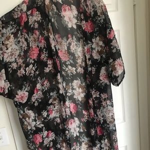 Black floral kimono - past knee length